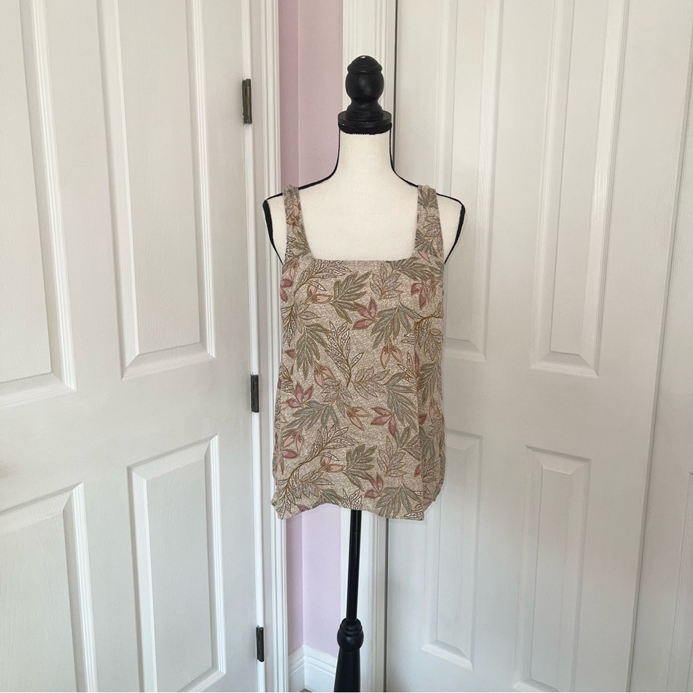 Cynthia Rowley 100% linen leaf design multi-colored tank top, sz M